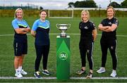 23 July 2024; In attendance, from left, Terenure Rangers manager Caroline Kelly, left, and captain Niamh Carroll with Whitehall Rangers AFC player/secretary Jennifer Kett and captain Charlie Graham during the FAI Women’s Amateur Cup Final Preview Event at FAI HQ in Dublin. Photo by Ben McShane/Sportsfile