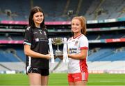 23 July 2024; In attendance at a Croke Park photocall ahead of the 2024 ZuCar All-Ireland U18 Ladies Football Finals is Sligo captain Ciara Walsh, left, and Tyrone captain Sorcha Gormley during the ZuCar All-Ireland U18 Ladies Football Championship Finals Captains Day at Croke Park in Dublin. Photo by Matt Browne/Sportsfile