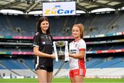 23 July 2024; In attendance at a Croke Park photocall ahead of the 2024 ZuCar All-Ireland U18 Ladies Football Finals is Sligo captain Ciara Walsh, left, and Tyrone captain Sorcha Gormley during the ZuCar All-Ireland U18 Ladies Football Championship Finals Captains Day at Croke Park in Dublin. Photo by Matt Browne/Sportsfile