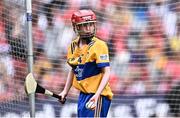21 July 2024; Ruairí McKiernan, St Brigid's NS, Drumcong, Leitrim, representing Clare during the GAA INTO Cumann na mBunscol Respect Exhibition Go Games at the GAA Hurling All-Ireland Senior Championship final between Clare and Cork at Croke Park in Dublin. Photo by Piaras Ó Mídheach/Sportsfile