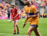 21 July 2024; Bobby Moore, St Pius X BNS, Terenure, Dublin, representing Cork during the GAA INTO Cumann na mBunscol Respect Exhibition Go Games at the GAA Hurling All-Ireland Senior Championship final between Clare and Cork at Croke Park in Dublin. Photo by Piaras Ó Mídheach/Sportsfile