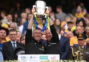 21 July 2024; Ger Curran, left, and Dermot O Donnell lift the Liam MacCarthy cup following victory in the GAA Hurling All-Ireland Senior Championship Final between Clare and Cork at Croke Park in Dublin. Photo by Stephen McCarthy/Sportsfile