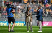 21 July 2024; Podge Collins of Clare  is interviewed during the Warm-Up Show ahead of the GAA Hurling All-Ireland Senior Championship final between Clare and Cork at Croke Park in Dublin. Photo by Brendan Moran/Sportsfile