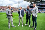 21 July 2024; MC Dave McIntyre interviews Podge Collins, John Bubbles O'Dwyer and Eoin Cadogan during the Warm-Up Show ahead of the GAA Hurling All-Ireland Senior Championship final between Clare and Cork at Croke Park in Dublin. Photo by Brendan Moran/Sportsfile