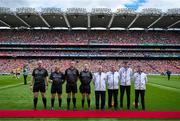 21 July 2024; Referee Johnny Murphy and his match officials before the GAA Hurling All-Ireland Senior Championship Final between Clare and Cork at Croke Park in Dublin. Photo by Brendan Moran/Sportsfile