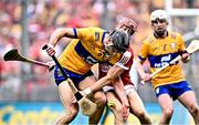 21 July 2024; Cathal Malone of Clare in action against Alan Connolly of Cork during the GAA Hurling All-Ireland Senior Championship Final between Clare and Cork at Croke Park in Dublin. Photo by Piaras Ó Mídheach/Sportsfile