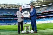 25 July 2024; In attendance at a photocall at Croke Park to announce O’Neills as new title sponsors of the LGFA’s All-Ireland Club 7s competition was Cormac Farrell, left, Business Marketing Manager of O’Neills with Mícheál Naughton President of the  LGFA  Photo by Matt Browne/Sportsfile
