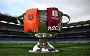 25 July 2024; The Sam Maguire Cup pictured with the jerseys of Armagh and Galway ahead of the GAA Football All-Ireland Senior Championship final between Armagh and Galway at Croke Park in Dublin. Photo by Harry Murphy/Sportsfile
