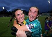 24 July 2024; Shamrock Rovers goalkeeper Amanda Budden, left, celebrates with teammate Lia O'Leary after the Avenir Sports All-Island Cup semi-final match between Shelbourne and Shamrock Rovers at Tolka Park in Dublin. Photo by Thomas Flinkow/Sportsfile