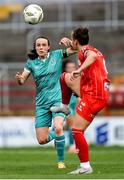 24 July 2024; Aine O'Gorman of Shamrock Rovers in action against Pearl Slattery of Shelbourne during the Avenir Sports All-Island Cup semi-final match between Shelbourne and Shamrock Rovers at Tolka Park in Dublin. Photo by Thomas Flinkow/Sportsfile