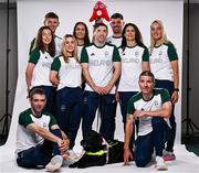 25 July 2024; Paralympics Ireland adds twelve athletes to their team who will compete at Paris 2024 this summer from August 28 - September 8 #TheNextLevel | #Paris2024 | #TeamIreland. Pictured at Irish Sport HQ in Blanchardstown, Dublin is, back row, from left, Mitchell McLaughlin, Eve McCrystal and Eoin Mullen, with middle row, from left, Linda Kelly, Josephine Healion, Katie-George Dunlevy and Richael Timothy, and front row, from left, Ronan Grimes, Juno the Dog and Damien Vereker. Photo by Harry Murphy/Sportsfile