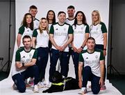 25 July 2024; Paralympics Ireland adds twelve athletes to their team who will compete at Paris 2024 this summer from August 28 - September 8 #TheNextLevel | #Paris2024 | #TeamIreland. Pictured at Irish Sport HQ in Blanchardstown, Dublin is, back row, from left, Mitchell McLaughlin, Eve McCrystal and Eoin Mullen, with middle row, from left, Linda Kelly, Josephine Healion, Katie-George Dunlevy and Richael Timothy, and front row, from left, Ronan Grimes, Juno the Dog and Damien Vereker. Photo by Harry Murphy/Sportsfile