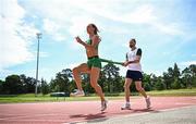 25 July 2024; Sophie Becker of Team Ireland with coach Ger O'Donnell during a Team Ireland athletics squad training session at Stade Philippe Mahut in Fontainebleau ahead of the 2024 Paris Summer Olympic Games in Paris, France. Photo by Sam Barnes/Sportsfile