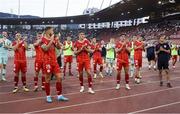 25 July 2024; Shelbourne players and the staff after their side's defeat in the UEFA Conference League second qualifying round first leg match between FC Zurich and Shelbourne at Stadion Letzigrund in Zurich, Switzerland. Photo by Vedran Galijas/Sportsfile