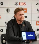 25 July 2024; Shelbourne manager Damien Duff at the press conference after the UEFA Conference League second qualifying round first leg match between FC Zurich and Shelbourne at Stadion Letzigrund in Zurich, Switzerland. Photo by Vedran Galijas/Sportsfile