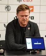 25 July 2024; Shelbourne manager Damien Duff at the press conference after the UEFA Conference League second qualifying round first leg match between FC Zurich and Shelbourne at Stadion Letzigrund in Zurich, Switzerland. Photo by Vedran Galijas/Sportsfile