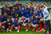 25 July 2024; France players celebrate after the UEFA European U19 Championship semi-final match between France and Ukraine at National Football Stadium at Windsor Park in Belfast, Northern Ireland. Photo by Ben McShane/Sportsfile