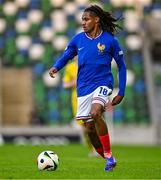 25 July 2024; Mathis Amougou of France during the UEFA European U19 Championship semi-final match between France and Ukraine at National Football Stadium at Windsor Park in Belfast, Northern Ireland. Photo by Ben McShane/Sportsfile