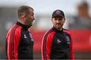 26 July 2024; Bohemians assistant manager Stephen O'Donnell, right, and manager Alan Reynolds before the SSE Airtricity Men's Premier Division match between Bohemians and Dundalk at Dalymount Park in Dublin. Photo by Seb Daly/Sportsfile