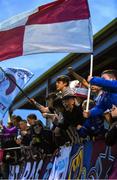 26 July 2024; Drogheda United supporters celebrate after their side's victory in the SSE Airtricity Men's Premier Division match between Drogheda United and Waterford at Weavers Park in Drogheda, Louth. Photo by Shauna Clinton/Sportsfile