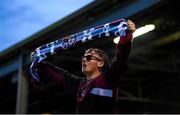 26 July 2024; A Drogheda United supporter celebrates after their side's victory in the SSE Airtricity Men's Premier Division match between Drogheda United and Waterford at Weavers Park in Drogheda, Louth. Photo by Shauna Clinton/Sportsfile