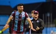 26 July 2024; Adam Foley of Drogheda celebrates with supporters after their side's victory in the SSE Airtricity Men's Premier Division match between Drogheda United and Waterford at Weavers Park in Drogheda, Louth. Photo by Shauna Clinton/Sportsfile
