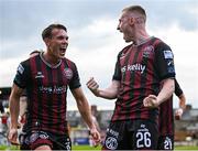 26 July 2024; Ross Tierney of Bohemains, right,  celebrates with teammate Dayle Rooney after scoring their side's first goal during the SSE Airtricity Men's Premier Division match between Bohemians and Dundalk at Dalymount Park in Dublin. Photo by Seb Daly/Sportsfile