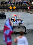 26 July 2024; Team Ireland, led by flagbearers Shane Lowry and Sarah Lavin, during the Opening Ceremony of the 2024 Paris Summer Olympic Games on the banks of the river Seine in Paris, France. Photo by Sportsfile Photo by David Fitzgerald/Sportsfile
