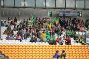 27 July 2024; Kerry supporters celebrate their teams first goal during the ZuCar All-Ireland Ladies Football U-18 Championship A final match between Cavan and Kerry at O’Connor Park in Tullamore, Offaly. Photo by Michael P Ryan/Sportsfile