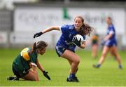 27 July 2024; Sarah Clarke of Cavan in action against Sinéad Kelly of Cavan during the ZuCar All-Ireland Ladies Football U-18 Championship A final match between Cavan and Kerry at O’Connor Park in Tullamore, Offaly. Photo by Michael P Ryan/Sportsfile