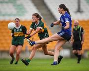 27 July 2024; Emma Tolan of Cavan in action against Aoise O'Donoghue of Kerry during the ZuCar All-Ireland Ladies Football U-18 Championship A final match between Cavan and Kerry at O’Connor Park in Tullamore, Offaly. Photo by Michael P Ryan/Sportsfile