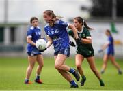 27 July 2024; Sarah Clarke of Cavan in action against Aoise O'Donoghue of Kerry during the ZuCar All-Ireland Ladies Football U-18 Championship A final match between Cavan and Kerry at O’Connor Park in Tullamore, Offaly. Photo by Michael P Ryan/Sportsfile