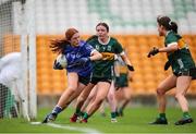 27 July 2024; Katie O'Meara of Cavan in action against Éabha Ní Laighin of Kerry during the ZuCar All-Ireland Ladies Football U-18 Championship A final match between Cavan and Kerry at O’Connor Park in Tullamore, Offaly. Photo by Michael P Ryan/Sportsfile