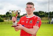 27 July 2024; Coolera Strandhill captain Eoin Comerford with the cup after his side's victory in the CúChulainn Hurling League Connacht Divison Two final match between Coolera Strandhill and Moytura at the Connacht GAA Centre of Excellence in Bekan, Mayo. Photo by Seb Daly/Sportsfile