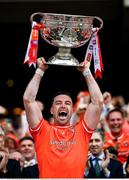 28 July 2024; Armagh captain Aidan Forker lifts the Sam Maguire Cup after their side's victory in the GAA Football All-Ireland Senior Championship Final match between Armagh and Galway at Croke Park in Dublin. Photo by Harry Murphy/Sportsfile