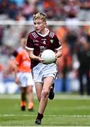 28 July 2024; Connie O'Connor, Scartaglen NS, Killarney, Kerry, representing Galway during the GAA INTO Cumann na mBunscol Respect Exhibition Go Games at the GAA Football All-Ireland Senior Championship Final match between Armagh and Galway at Croke Park in Dublin. Photo by Harry Murphy/Sportsfile