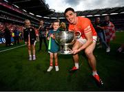 28 July 2024; Rory Grugan of Armagh and his nephew Leo with the Sam Maguire Cup after the GAA Football All-Ireland Senior Championship Final match between Armagh and Galway at Croke Park in Dublin. Photo by Ramsey Cardy/Sportsfile