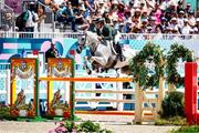 29 July 2024; Austin O'Connor of Team Ireland riding Colorado Blue during the eventing individual showjumping at the Château de Versailles during the 2024 Paris Summer Olympic Games in Paris, France. Photo by Pierre Costabadie/Sportsfile