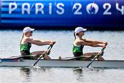 29 July 2024; Aoife Casey, left, and Margaret Cremen of Team Ireland in action during the women’s lightweight double sculls repechage at Vaires-sur-Marne Nautical Stadium during the 2024 Paris Summer Olympic Games in Paris, France. Photo by Sportsfile