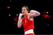 29 July 2024; Kellie Harrington of Team Ireland celebrates her win against Allesia Mesiano of Team Italy in their women's 60kg round of 16 bout at the North Paris Arena during the 2024 Paris Summer Olympic Games in Paris, France. Photo by David Fitzgerald/Sportsfile