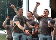 29 July 2024; Rory Grugan, left, and Paddy Burns at the homecoming celebrations of the All-Ireland Senior Football Champions at BOX-IT Athletic Grounds in Armagh. Photo by Ramsey Cardy/Sportsfile