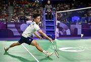 29 July 2024; Nhat Nguyen of Team Ireland in action against Prince Dahal of Team Nepal during the men's singles group P match at the Porte de la Chapelle Arena during the 2024 Paris Summer Olympic Games in Paris, France. Photo by David Fitzgerald/Sportsfile