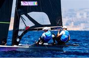 29 July 2024; Sean Waddilove and Robert Dickson of Team Ireland in action during the men's skiff races at Marseille Marina during the 2024 Paris Summer Olympic Games in Paris, France. Photo by Johnny Fidelin/Sportsfile