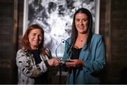 31 July 2024; Galway's Róisín Leonard is presented with The Croke Park Hotel/LGFA Player of the Month award for July 2024 by Edele O’Reilly, Director of Sales and Marketing, The Croke Park Hotel, at The Croke Park Hotel in Jones Road, Dublin. Róisín starred for Galway against Dublin and Cork in the knock-out stages of the TG4 All-Ireland Senior Championship, as the Tribeswomen booked their place in next Sunday’s Final against Kerry at Croke Park. The Corofin player scored 2-3 in the quarter-final victory over Dublin, and 1-5 in the semi-final win against Cork. Photo by Ben McShane/Sportsfile