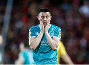 30 July 2024; Gary O'Neill of Shamrock Rovers after their side's defeat in the UEFA Champions League Second Qualifying Round second leg match between Sparta Prague and Shamrock Rovers at Letná Stadium in Prague, Czechia. Photo by Pavel Lebeda/Sportsfile