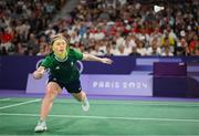 31 July 2024; Rachael Darragh of Team Ireland in action during the women's singles group L match against Carolina Marin of Team Spain at the Porte de la Chapelle Arena during the 2024 Paris Summer Olympic Games in Paris, France. Photo by Stephen McCarthy/Sportsfile