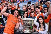 28 July 2024; Rory Grugan of Armagh celebrates with the Sam Maguire Cup and supporters after the GAA Football All-Ireland Senior Championship Final match between Armagh and Galway at Croke Park in Dublin. Photo by Piaras Ó Mídheach/Sportsfile