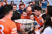 28 July 2024; Rory Grugan of Armagh celebrates with the Sam Maguire Cup and supporters after the GAA Football All-Ireland Senior Championship Final match between Armagh and Galway at Croke Park in Dublin. Photo by Piaras Ó Mídheach/Sportsfile