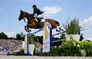 1 August 2024; Cian O'Connor of Team Ireland riding Maurice during the jumping team qualifier at the Château de Versailles during the 2024 Paris Summer Olympic Games in Paris, France. Photo by David Fitzgerald/Sportsfile