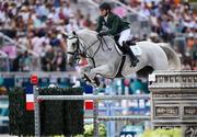 2 August 2024; Shane Sweetnam of Team Ireland riding James Kann Cruz during the jumping team final at the Château de Versailles during the 2024 Paris Summer Olympic Games in Paris, France. Photo by Stephen McCarthy/Sportsfile